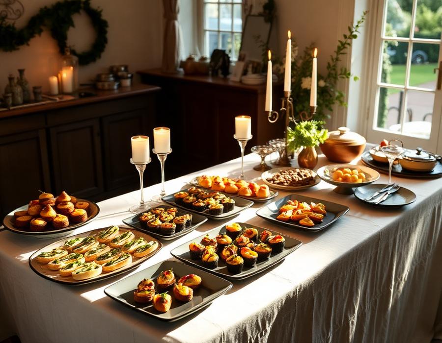 Cateringbuffet med tapas og lys til privat arrangement